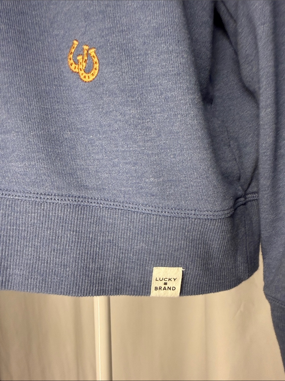 Lucky Brand Blue Embroidered Crewneck Sweater with Gold Western Accents - Picture 3 of 7